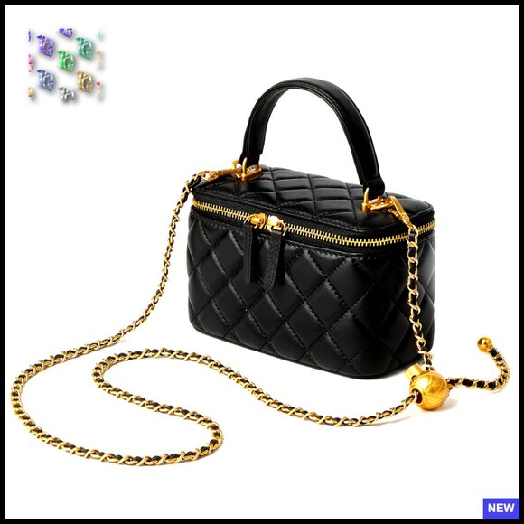 Quilted Leather Mini Crossbody Bag Elegant Designer Top Handle Pouch Chain Strap